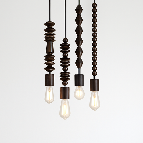 suspension rétro en bois de chêne avec perles géométriques