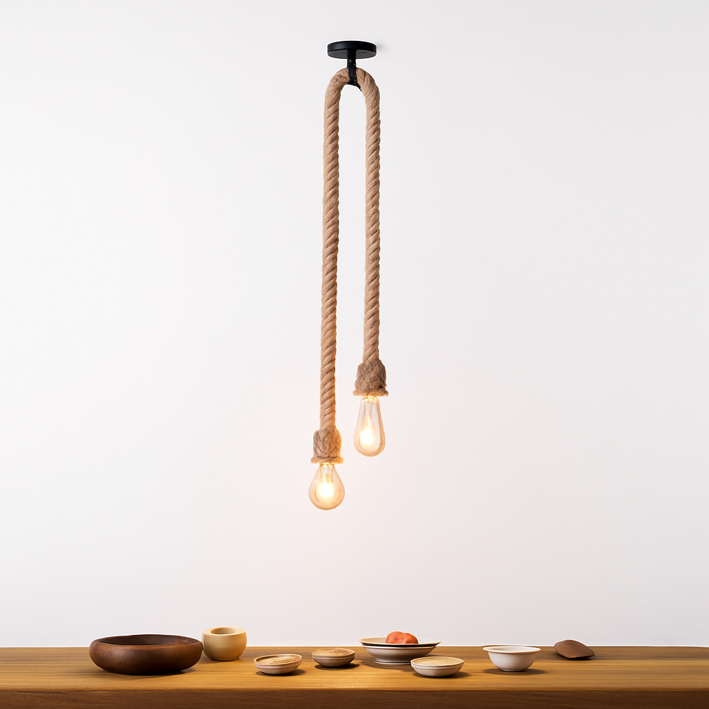 suspension rétro vintage en corde de chanvre style loft industriel