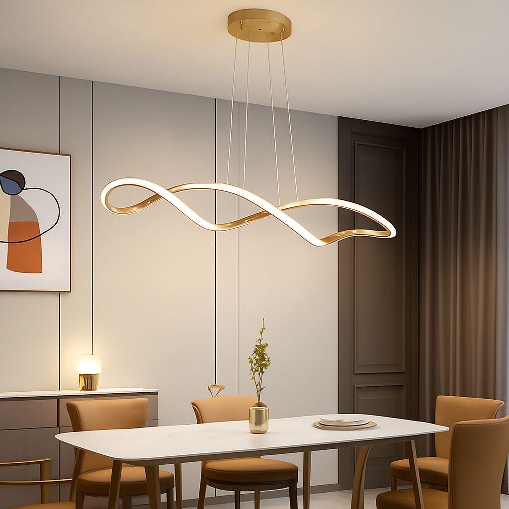 Suspension Suspension LED Lustres LED modernes pour salle à manger salon chambre L92cm Or / Chrome / Noir Télécommande / Contrôle APP - vue 6 sur 9