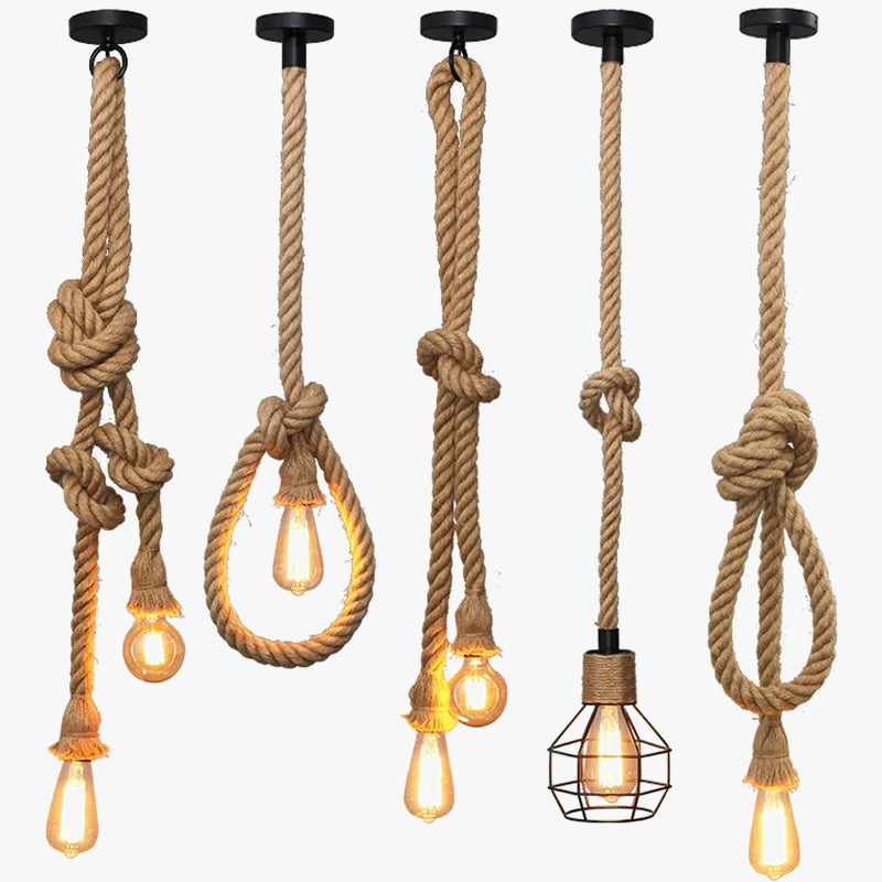 suspension vintage en corde de chanvre rétro éclairage industriel