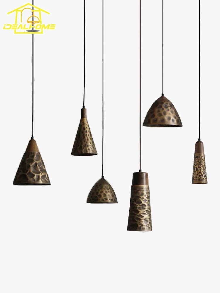 suspension vintage en cuivre et noyer pour décoration intérieure