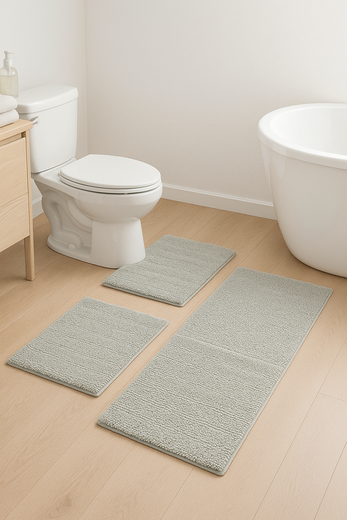 tapis de bain chenille shaggy raye antiderapant 3pcs