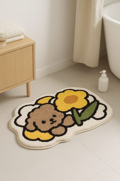 tapis de bain lapin fleur doux antiderapant salle