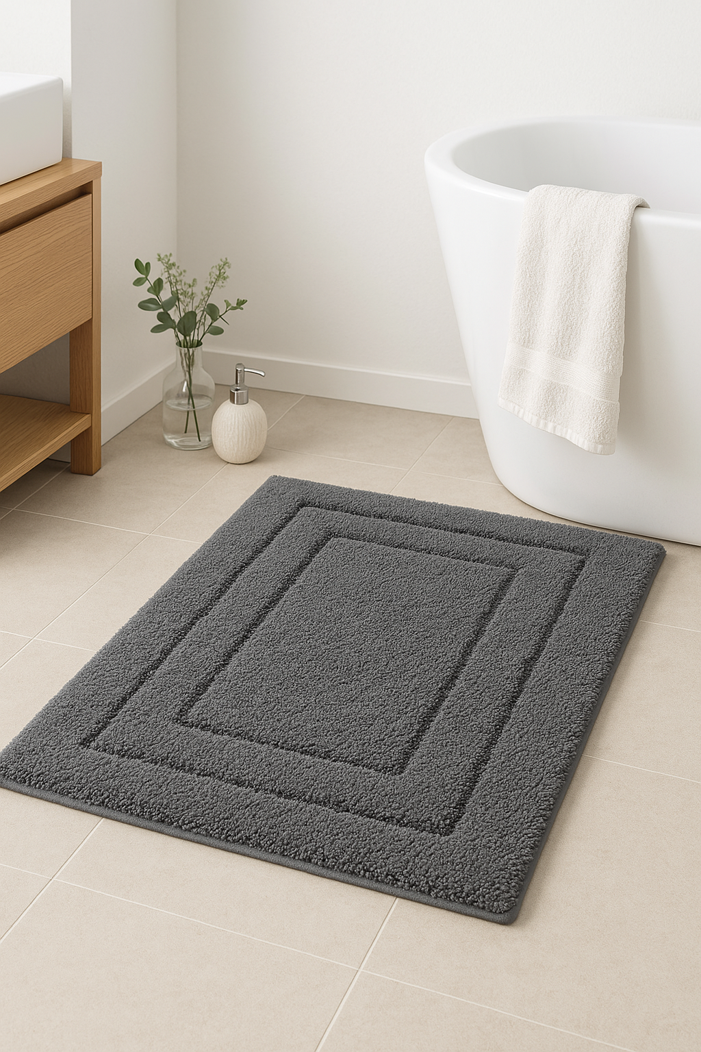Tapis de bain microfibre doux antiderapant poils longs