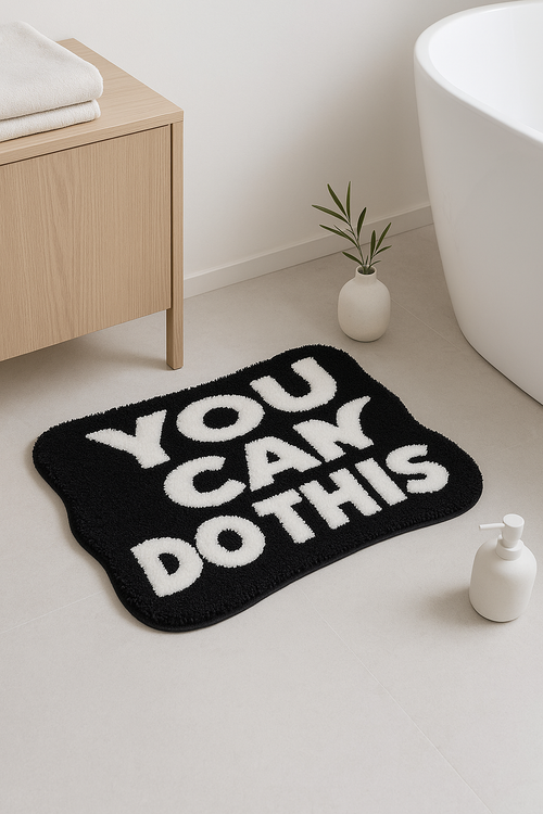 tapis de bain microfibre motif texte fun touffeté