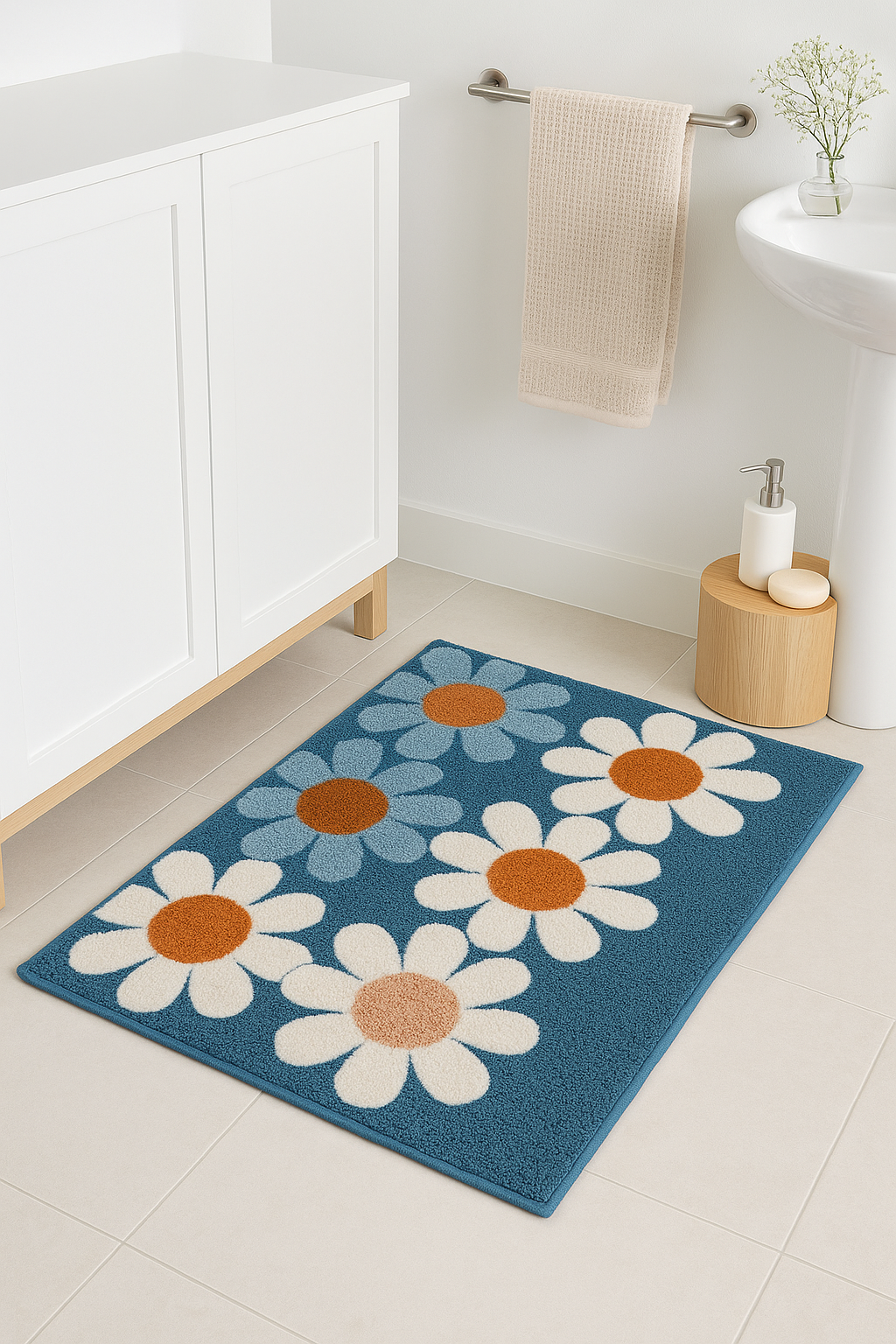 tapis de bain motif marguerite style moderne antiderapant