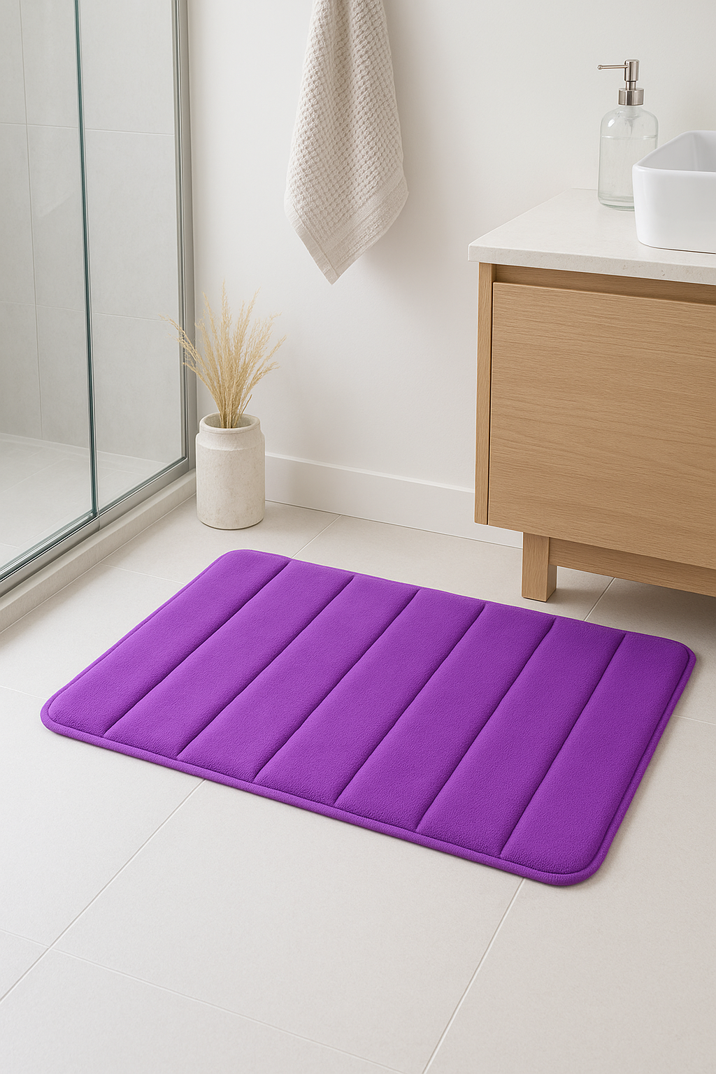 Tapis de bain mousse mémoire antidérapant rayures absorbant