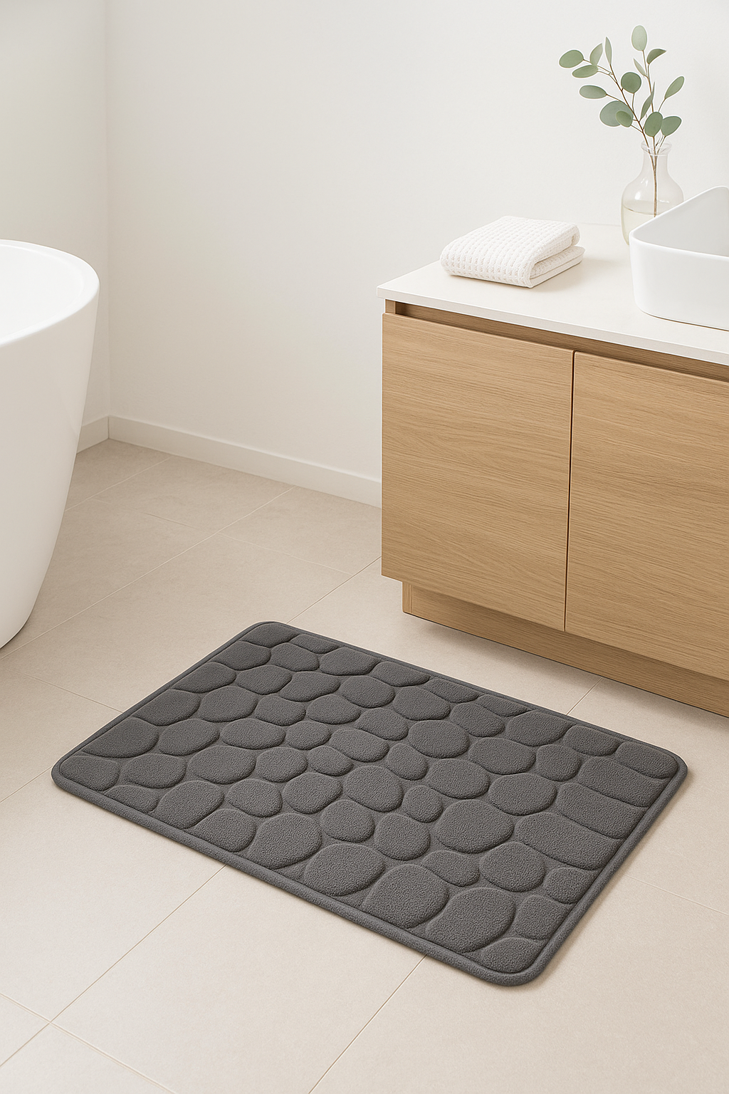 Tapis de bain mousse mémoire motif pavés antidérapant