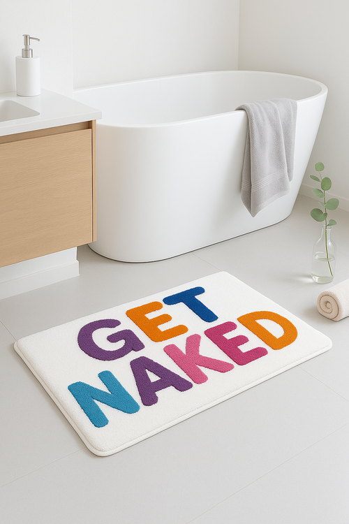 Tapis de bain shaggy motif get naked antiderapant