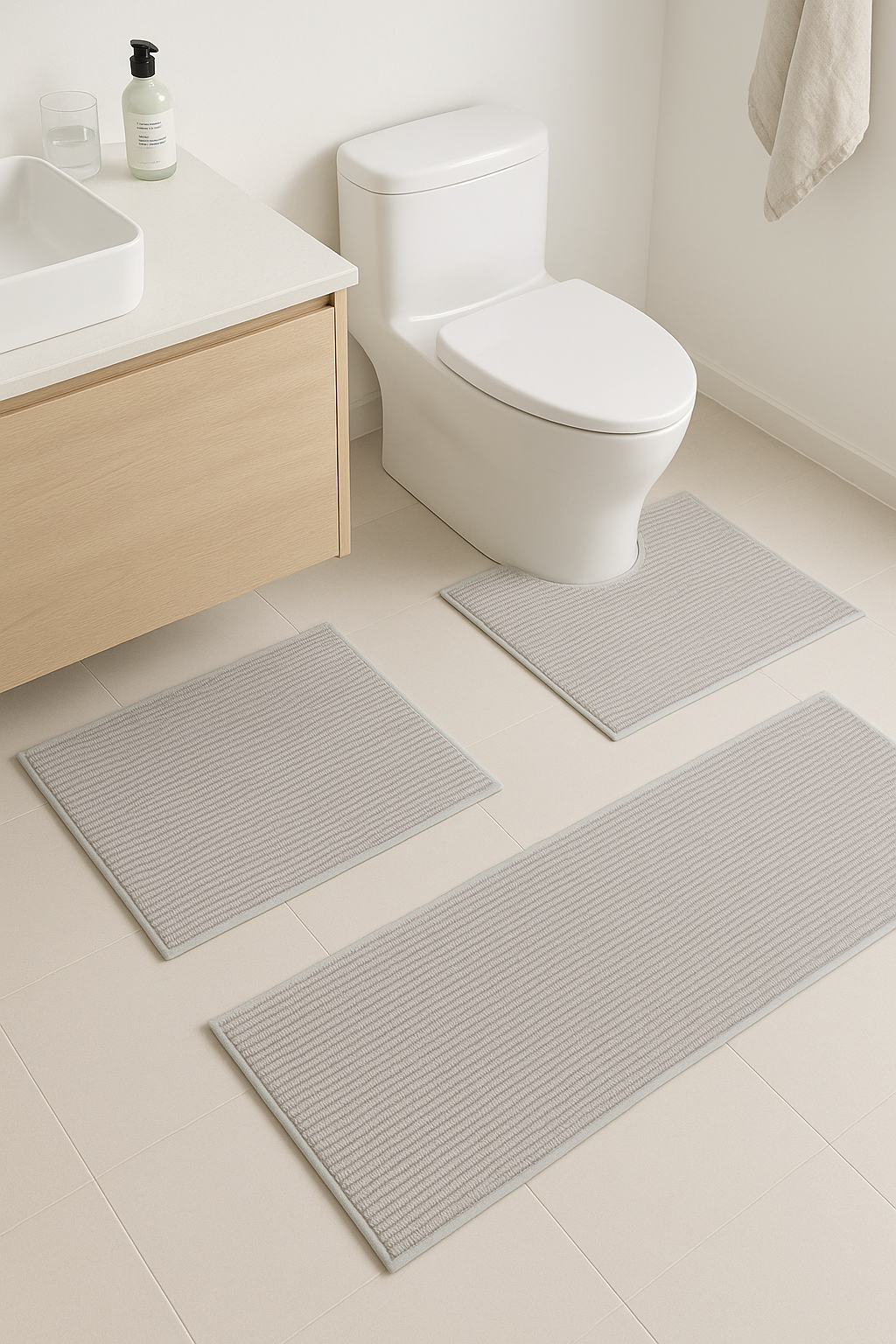 Tapis de bain trois pieces pvc antiderapant minimaliste