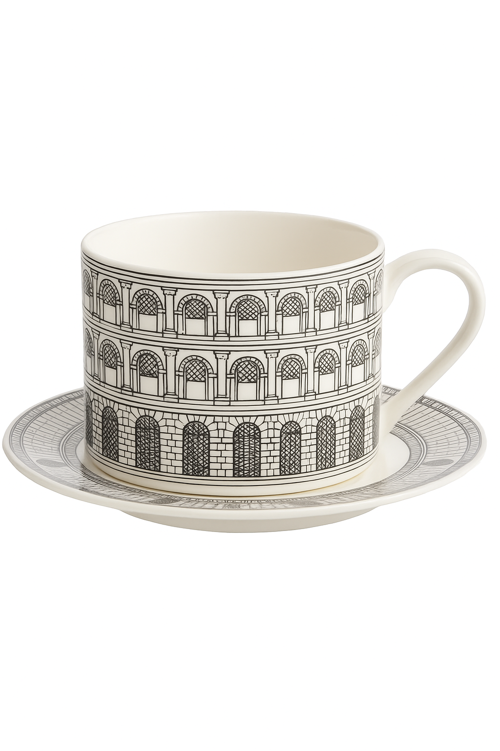 Tasse porcelaine fine motif visage italien bureau - vue 2 sur 2