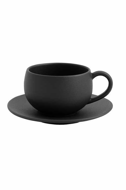 Tasse retro ceramique avec soucoupe motif pierre brute