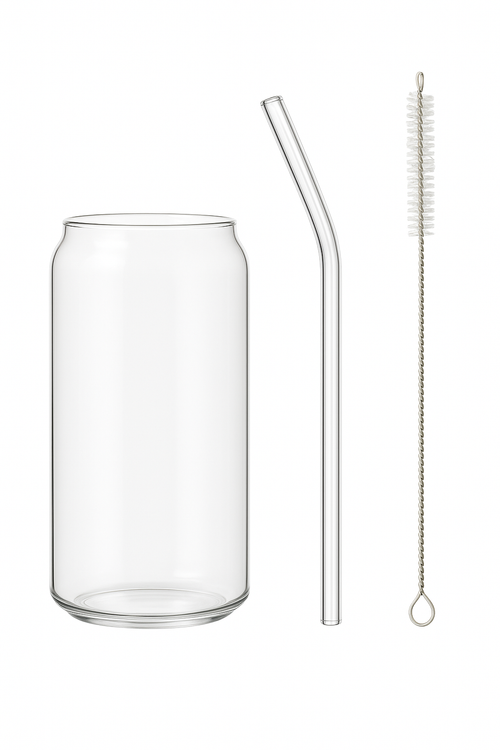 Tasse verre borosilicate forme canette avec couvercle bambou