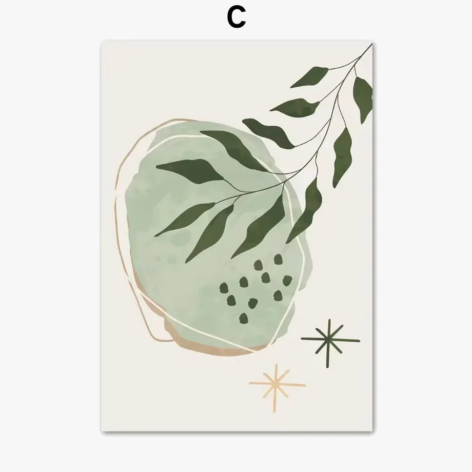 toile abstraite de plantes vertes style bohème décoration murale nordique