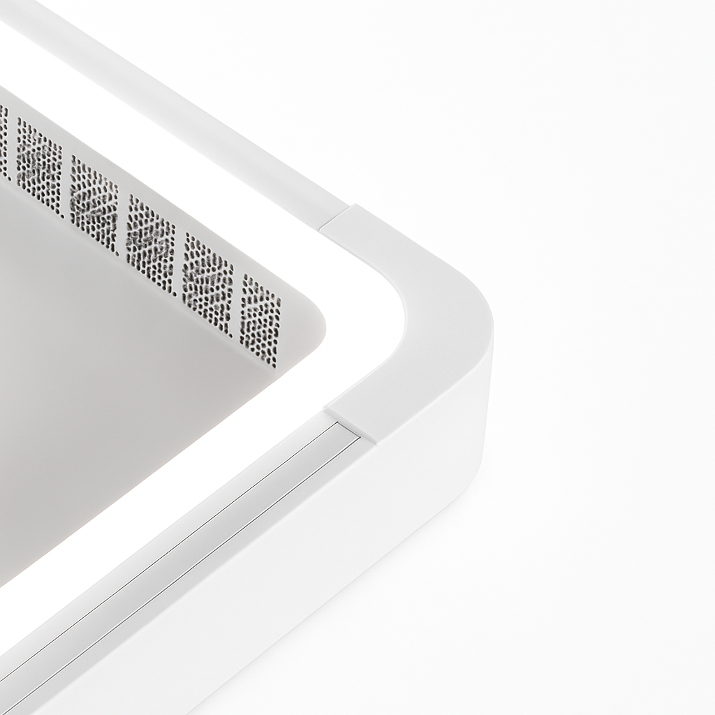 Weißer quadratischer Deckenventilator mit intelligenter App-Steuerung - vue 5 sur 8