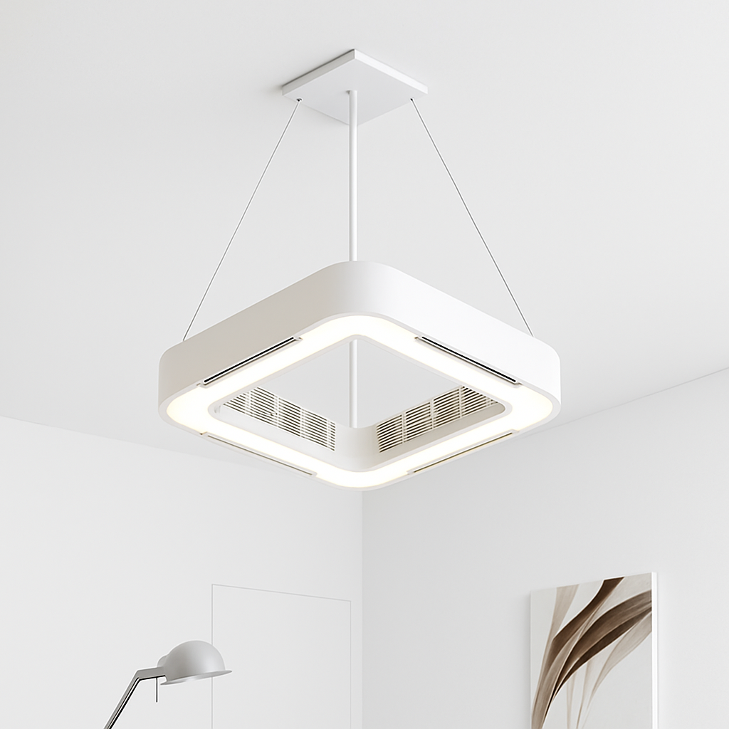 Weißer quadratischer Deckenventilator mit intelligenter App-Steuerung - vue 8 sur 8