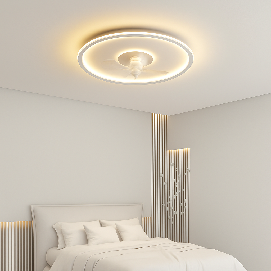 ventilateur de plafond intelligent avec télécommande et éclairage LED - vue 4 sur 11