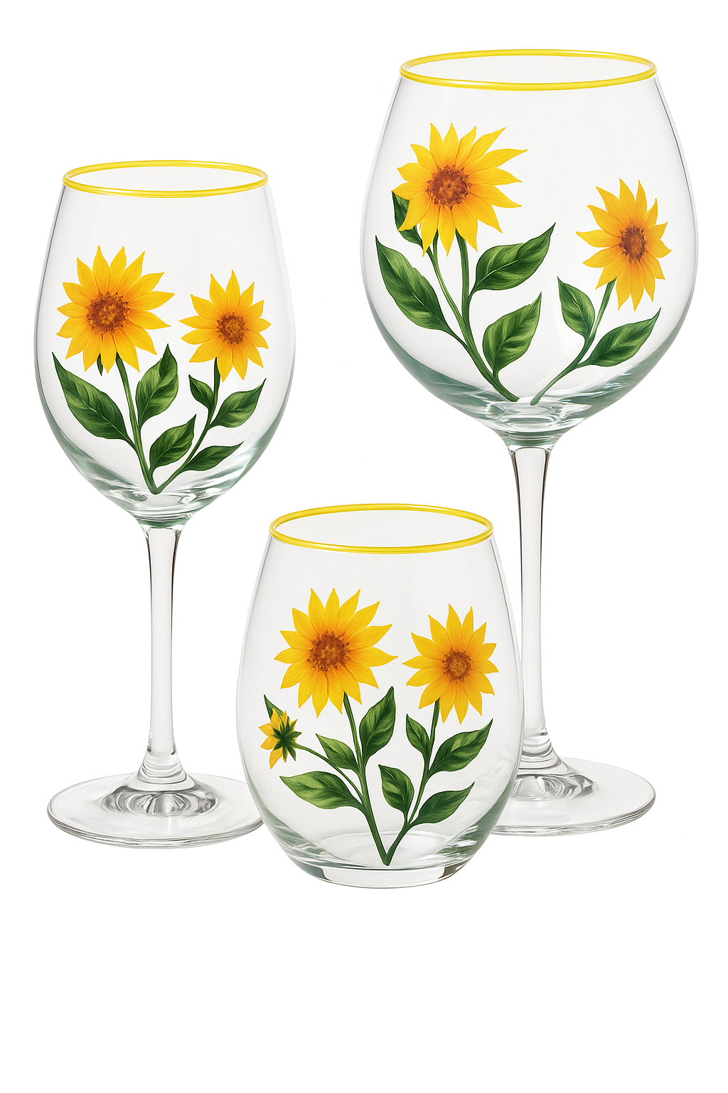 Verre a vin haut motifs floraux main trio