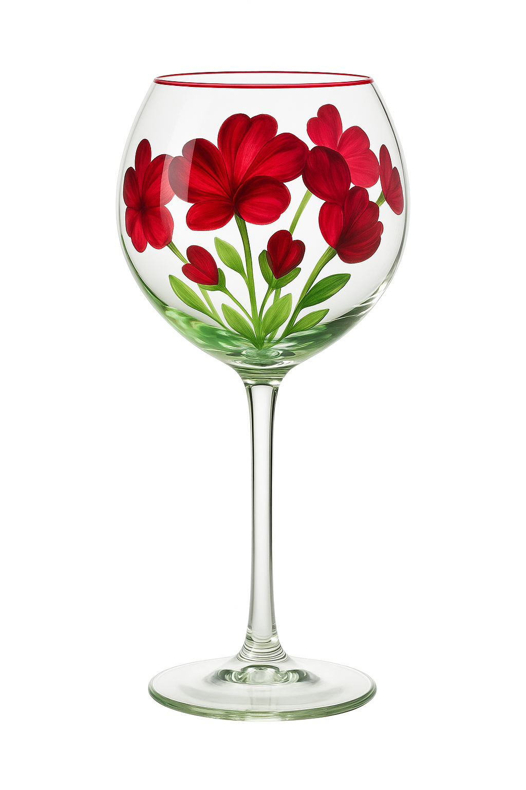 Verre a vin haut motifs floraux peints trois