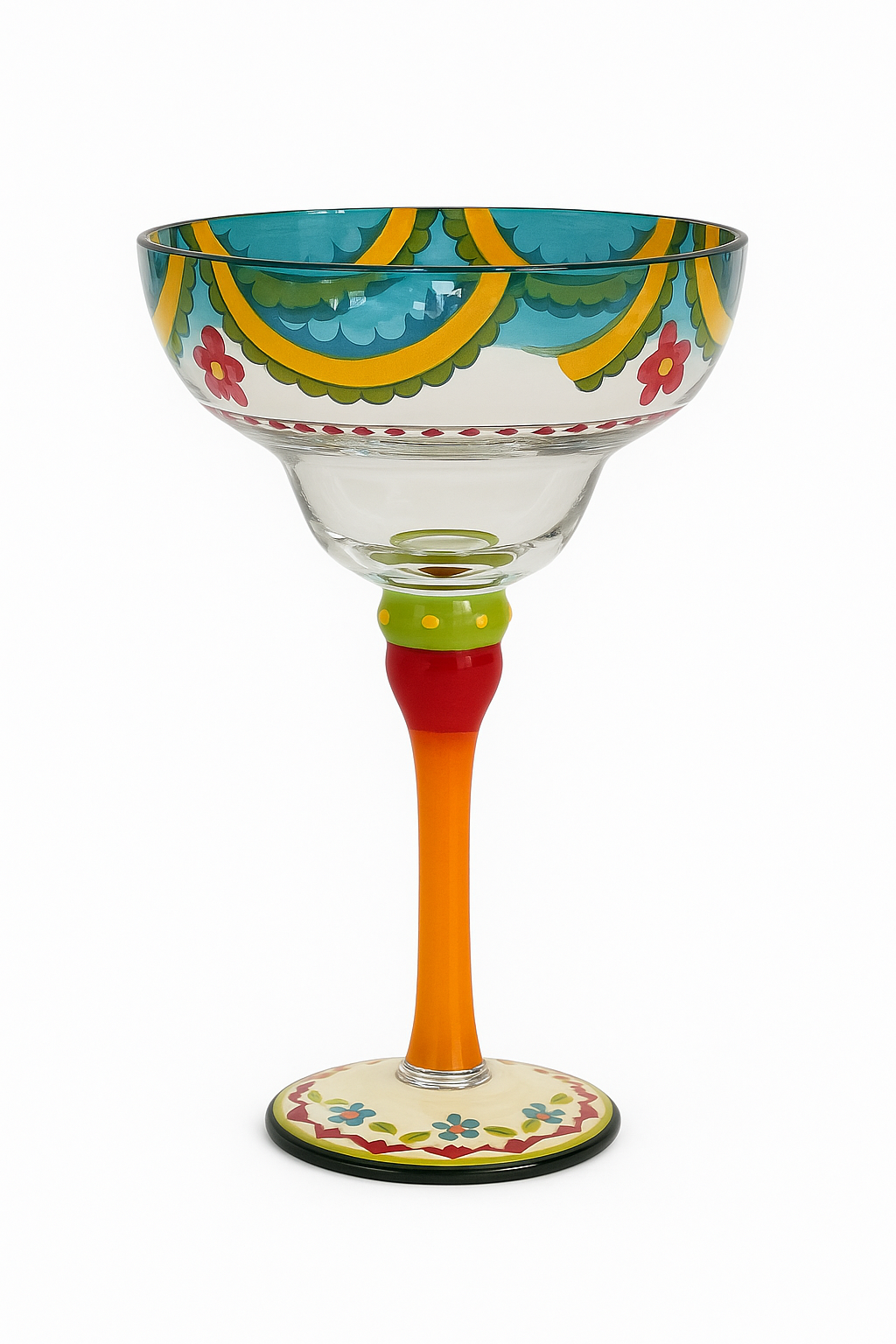 Verre cocktail margarita peint flamingo style créatif rayures