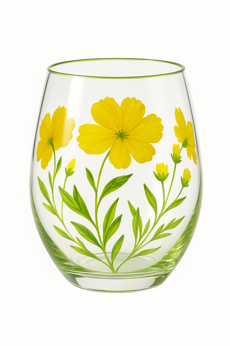 Verre vin haut motifs floraux dessinés lot trois