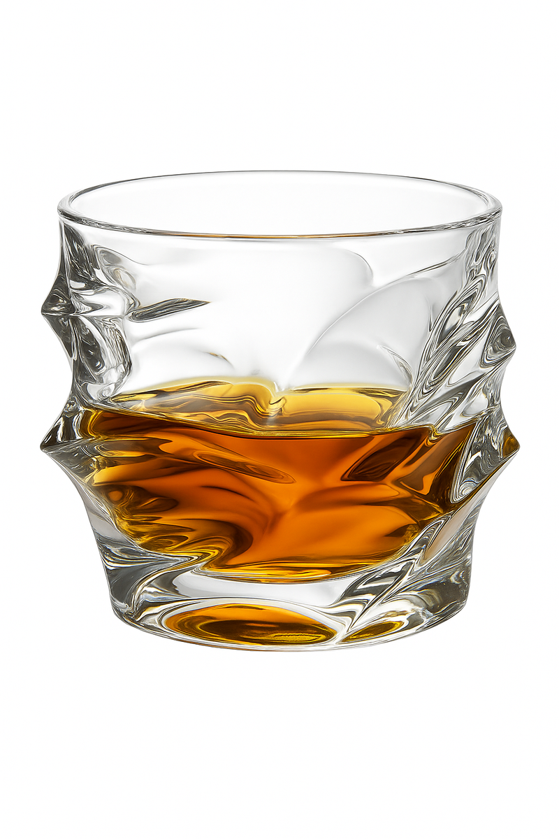 Verre whisky old fashioned gravé motifs relief vintage