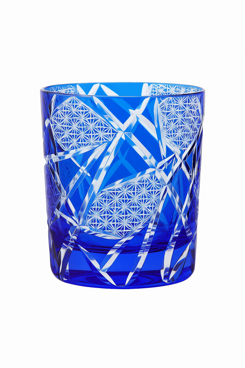 Verre whisky style edo kiriko motifs gravés artisanal
