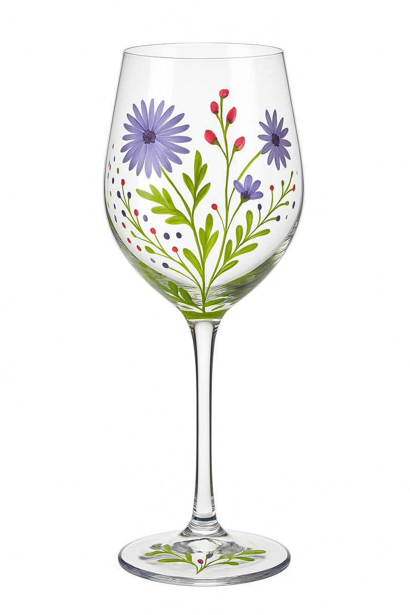 Verres à vin cristal peints main motif floral