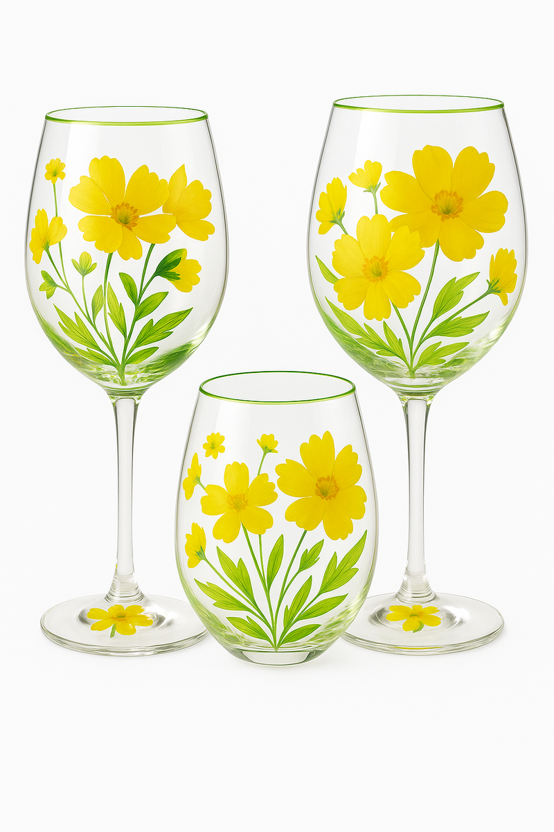 Verres à vin hauts motifs floraux lot trois