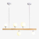 Lustre scandinave LED allongé en bois et boules en verre