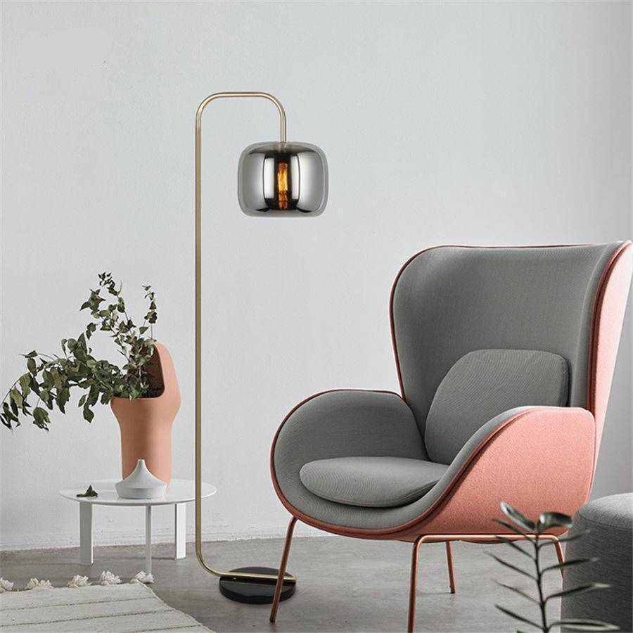 Lampadaire design avec boule en verre fumé Stone - vue 3 sur 5