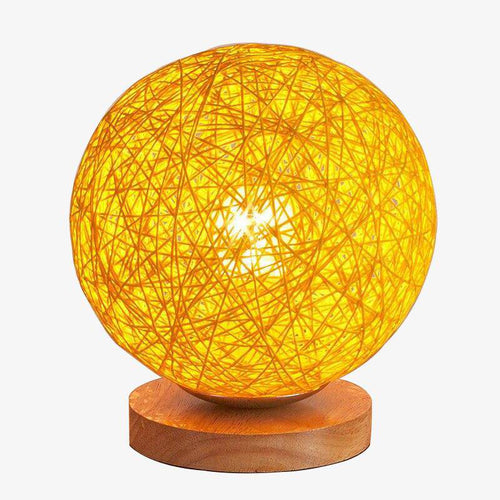LED-Tischlampe mit Holzsockel und Stoffkugel in Weidenoptik - vue 2 sur 6