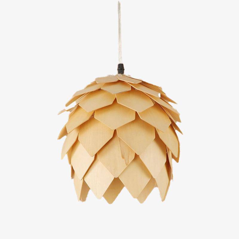 Suspension design à LED en forme de fleur à pétales de bois