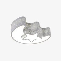 Plafonnier enfant LED en forme de lune et étoile blanc et gris