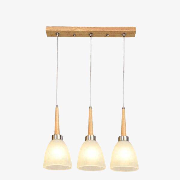 Suspension design en bois LED avec abat-jour arrondi en verre Creative