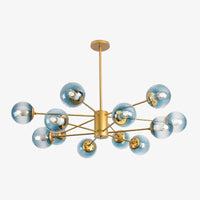 LED-Kronleuchter aus goldfarbenem Metall mit bunten Glaskugeln Loft-Design