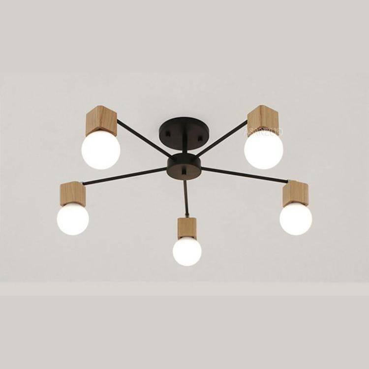 Plafonnier LED en bois et métal à une ou plusieurs lampes - vue 6 sur 8