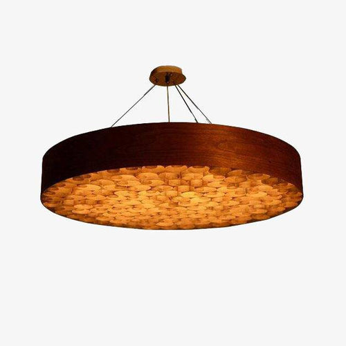 Suspension rétro LED avec cercle aux bords épais en bois style Chandelier