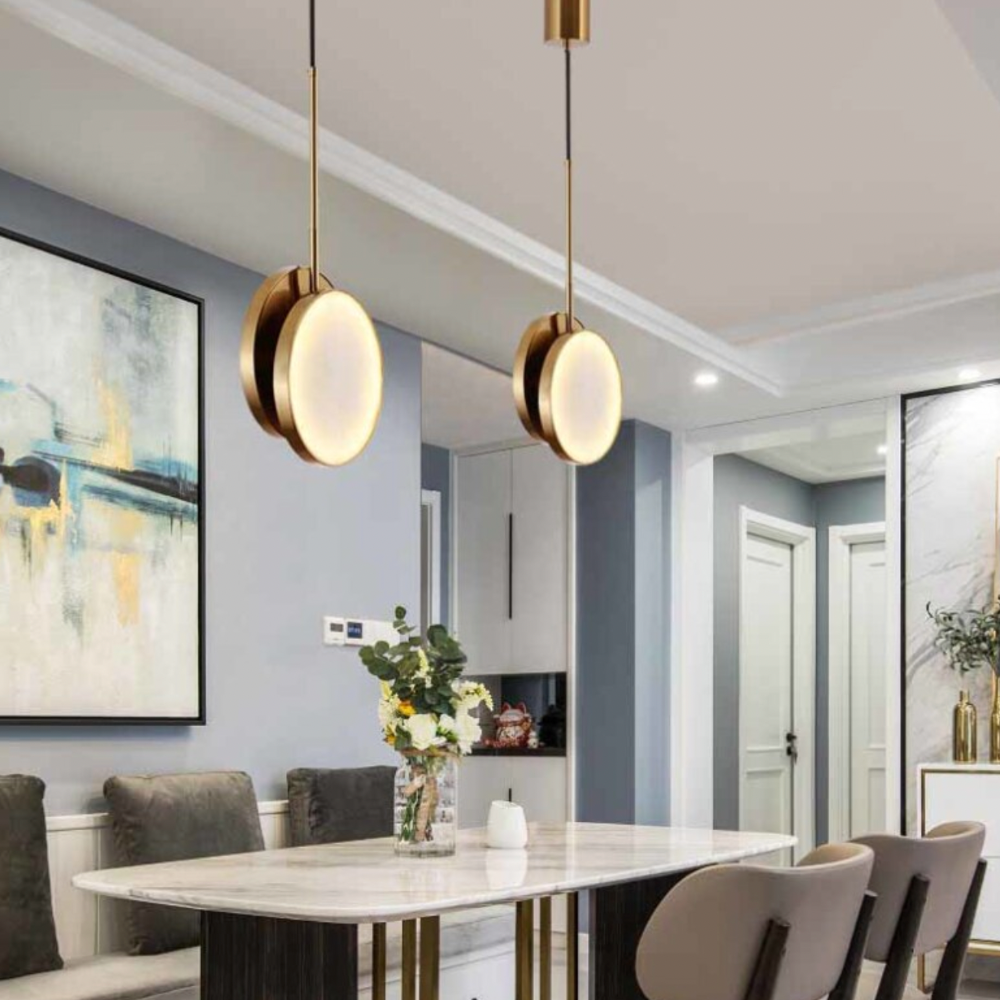 Suspension moderne LED en forme de pièce effet marbre Alhena - vue 3 sur 5