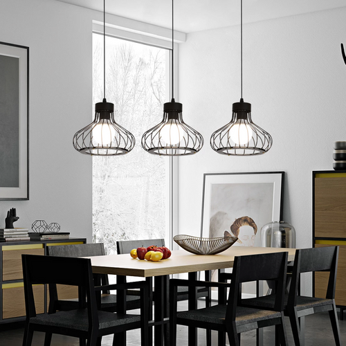 Suspension design industriel avec lampe en cage - vue 4 sur 8