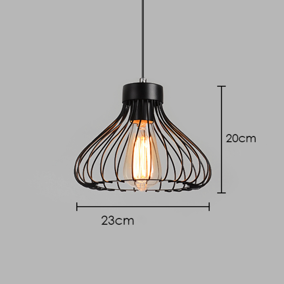 Suspension design industriel avec lampe en cage - vue 8 sur 8