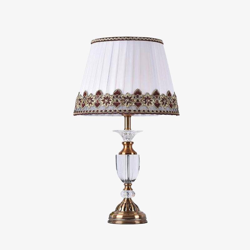 Lampe à poser rétro LED en verre cristal et abat-jour tissu