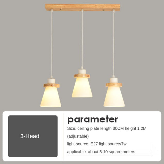 Suspension scandinave LED abat-jour en verre et en bois Kaylie