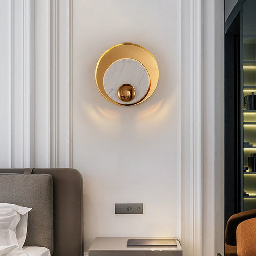 Applique murale design LED en marbre et laiton doré luxury - vue 4 sur 6