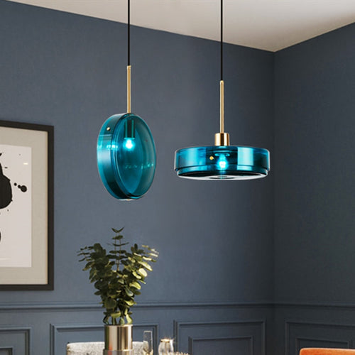 Suspension design arrondie en verre bleue Harpais - vue 5 sur 8