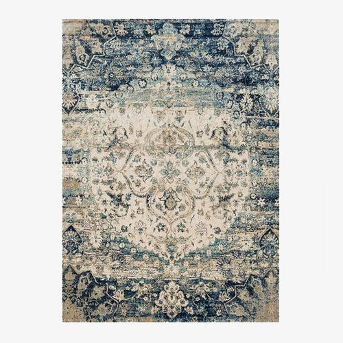 Tapis persan rectangle beige et vert au style dirouz D