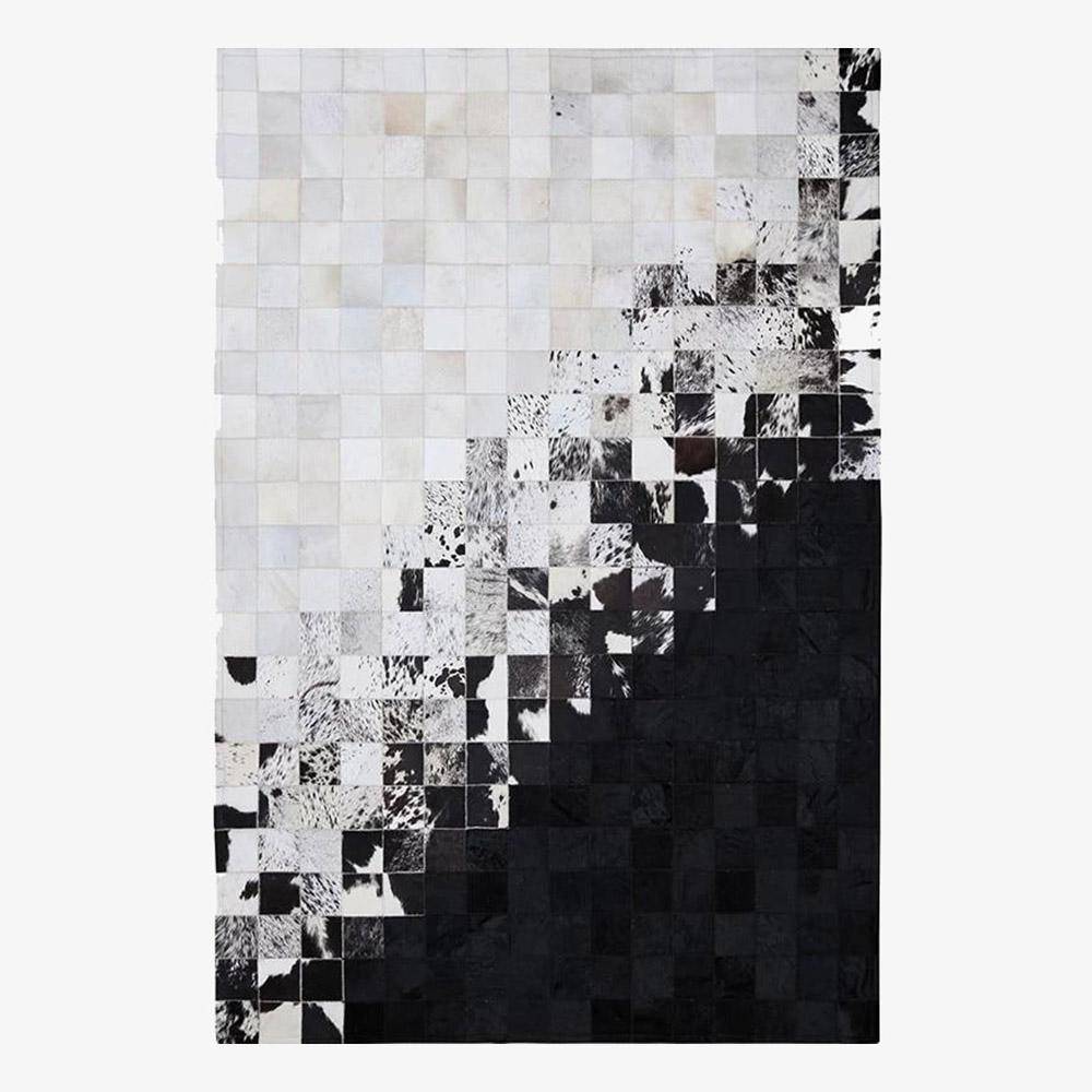Tapis rectangle moderne avec carrés noirs et blancs