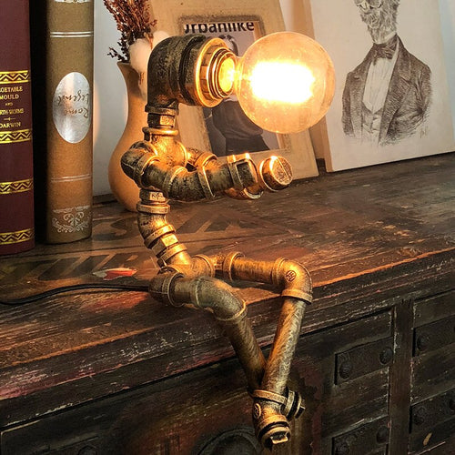 Lampe à poser industrielle LED figure robotique métallique Nile - vue 4 sur 15
