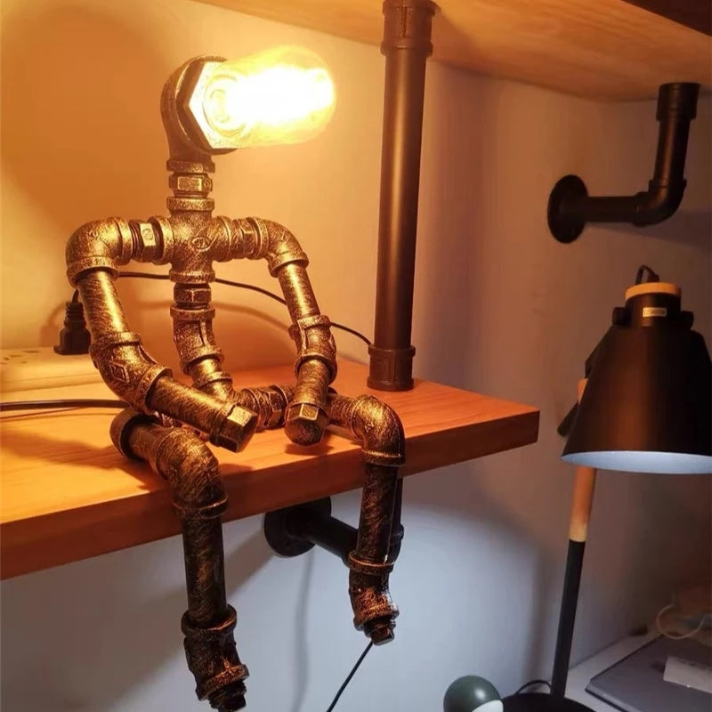 Lampe à poser industrielle LED figure robotique métallique Nile - vue 7 sur 15