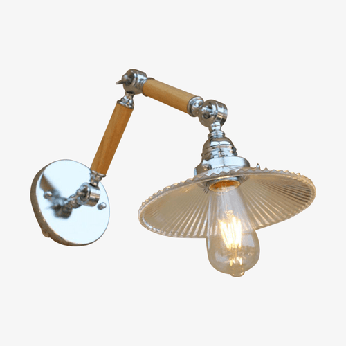 Applique murale LED ajustable Art Deco chromée, bois et verre